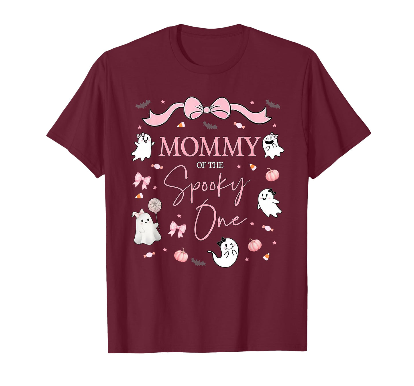 Mommy of The Spooky One Birthday Girl Pink Bow Halloween T-Shirt