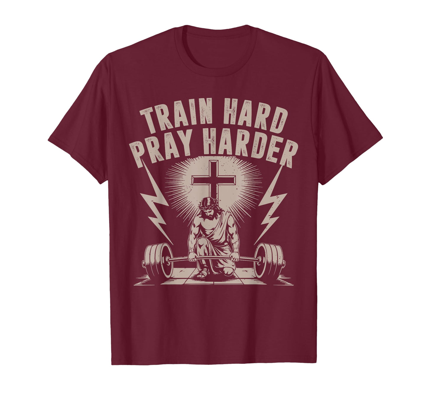 Train Hard Pray Harder Funny Christian Workout Gym Jesus Men T-Shirt