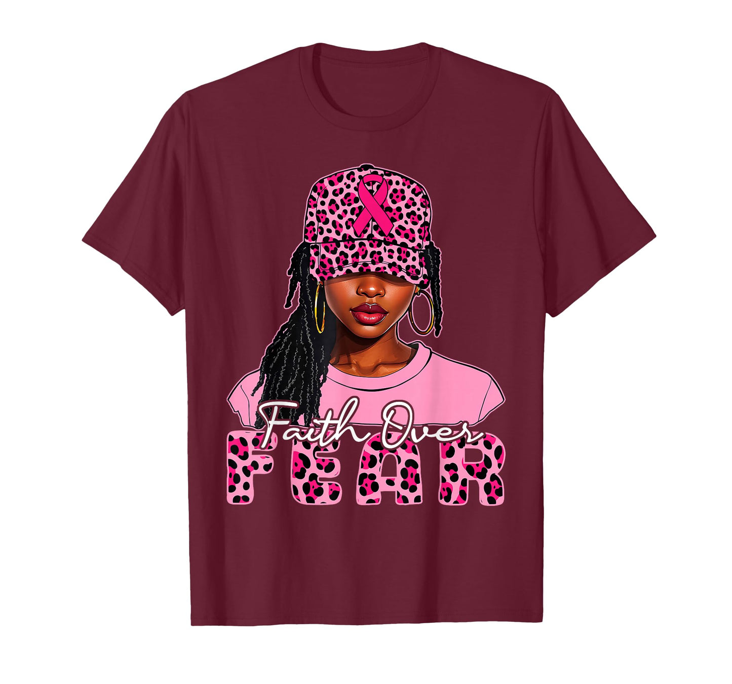 Faith Over Fear Christian Black Women Afro Breast Cancer T-Shirt