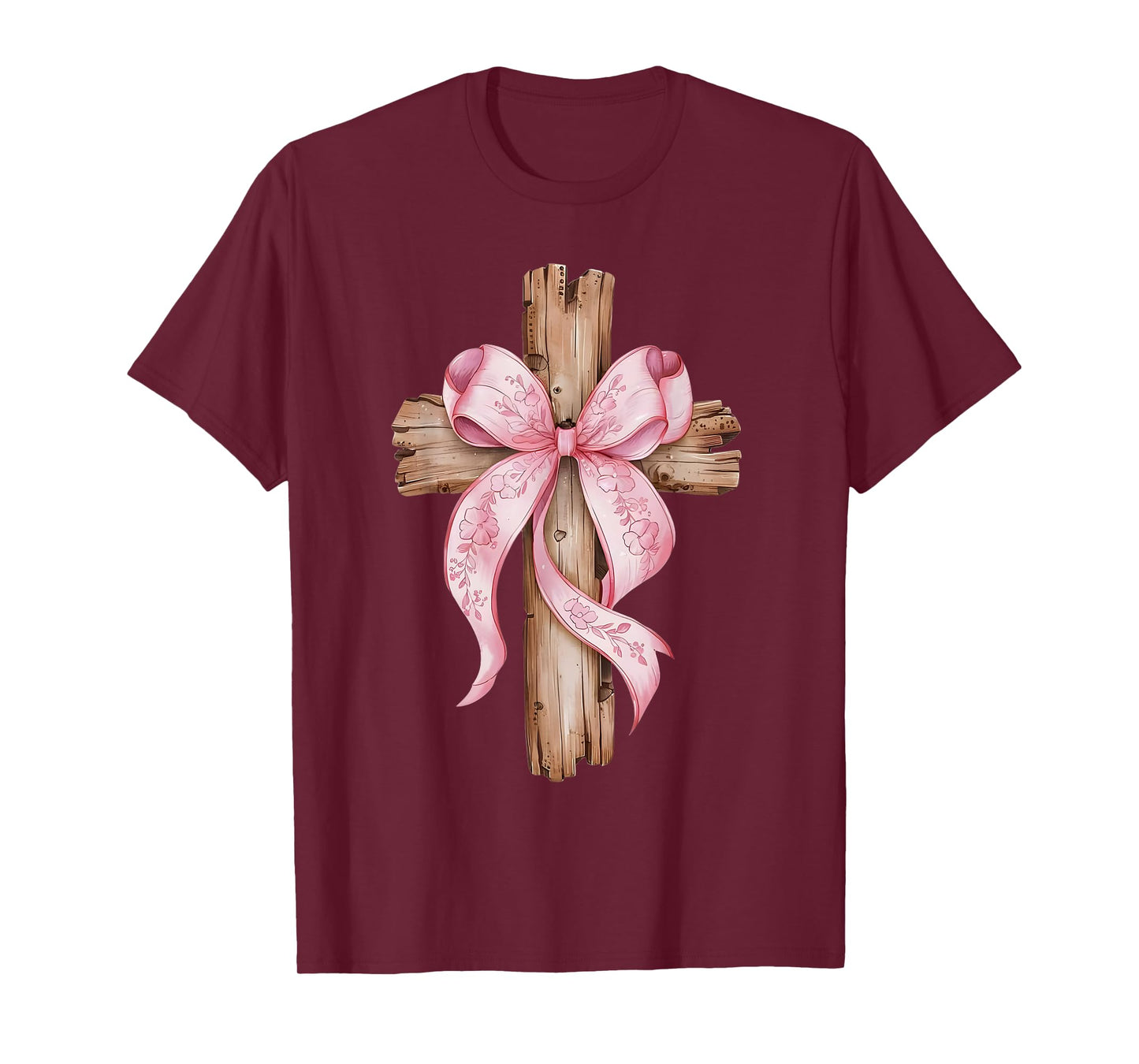 Christian Rustic Cross with Pink Bow Faithful Beauty T-Shirt