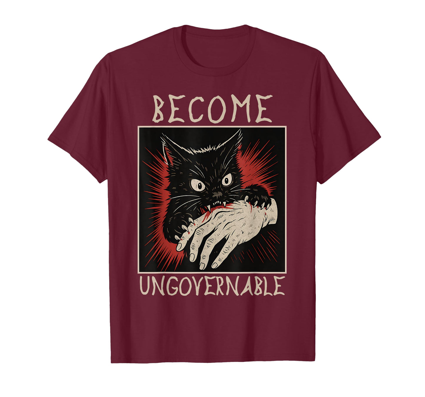 Become Ungovernable - Black Cat Biting Hand Funny Meme T-Shirt