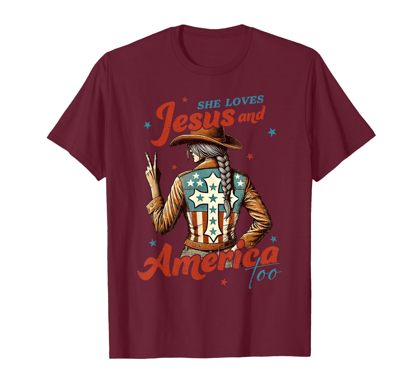 She Loves Jesus And America Usa American Flag 4th Of July T-Shirt