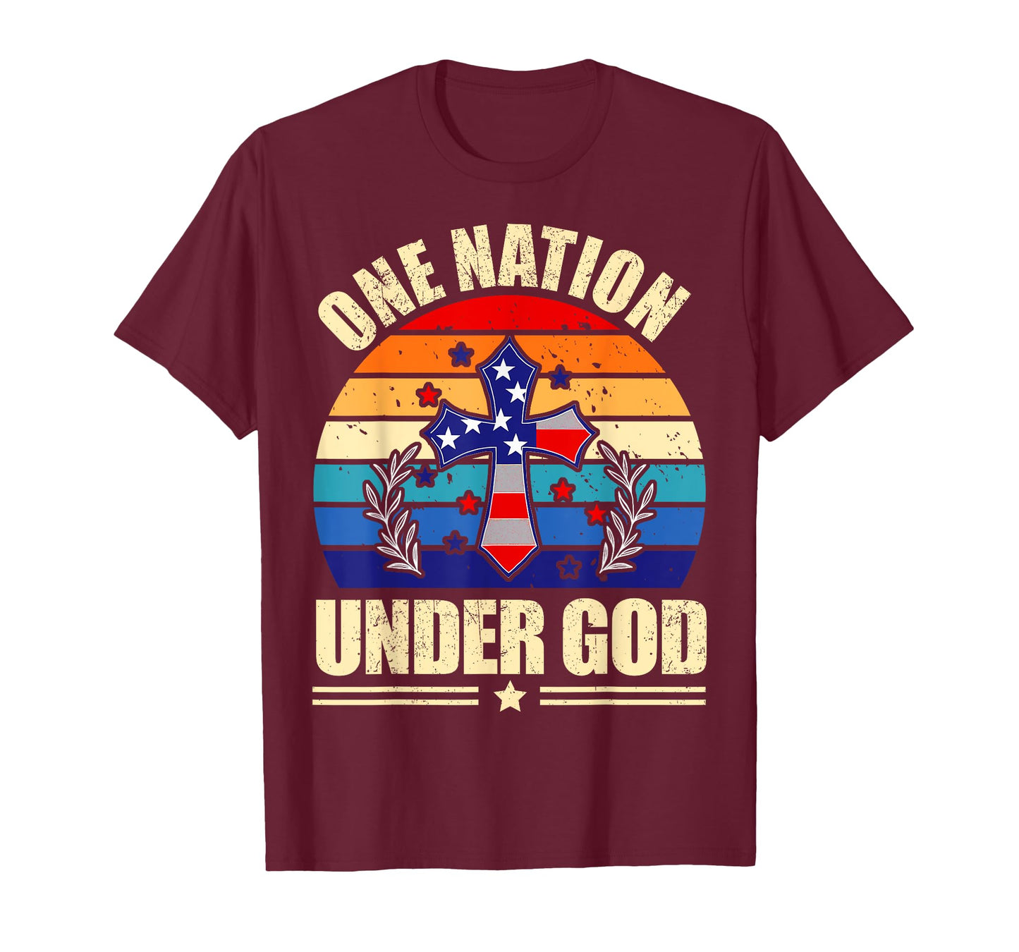 One Nation Under God Flag 4th Of July Patriotic Mens USA Tee T-Shirt