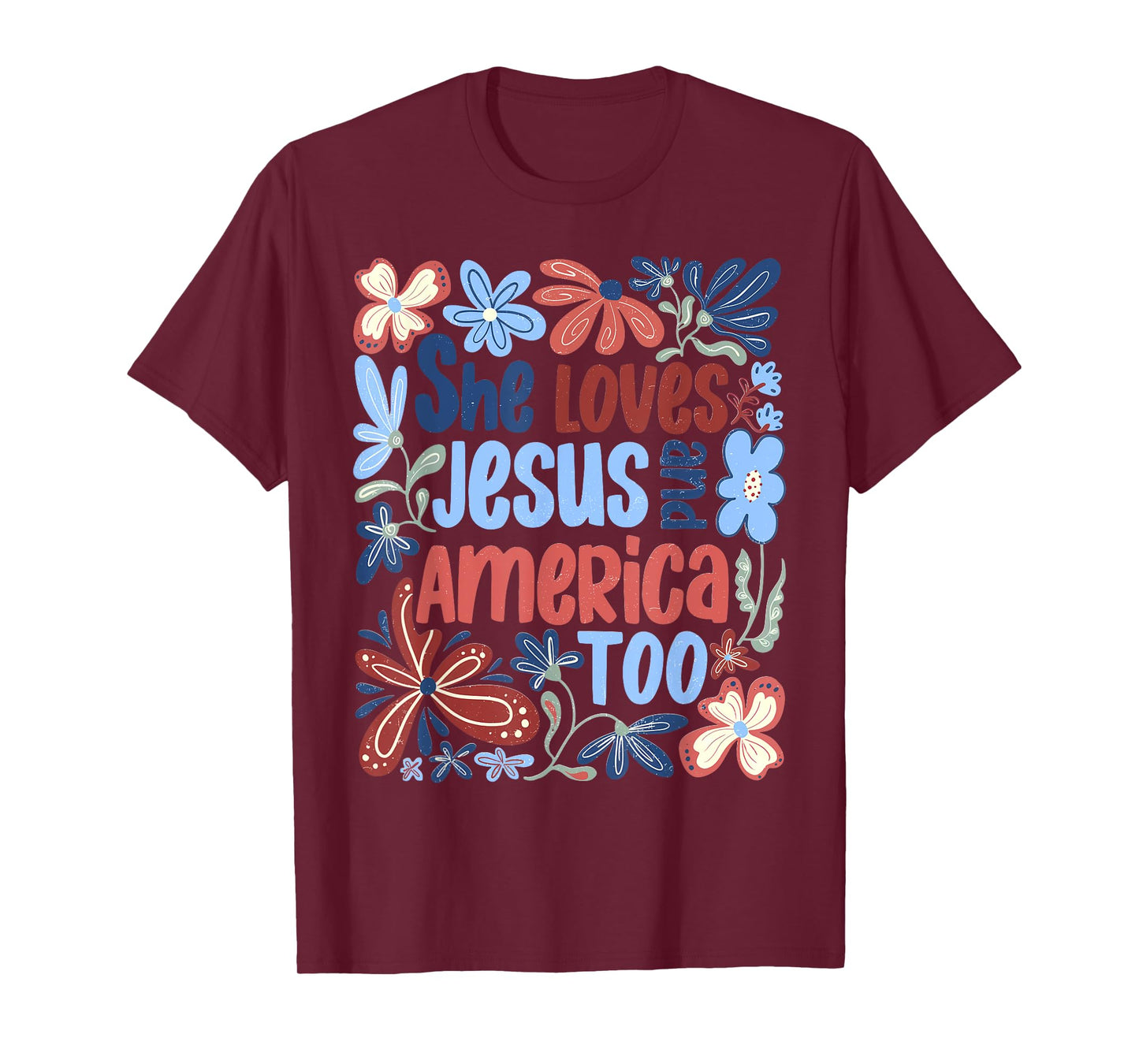 She Loves Jesus And America Too Boho 4th of July Christian T-Shirt