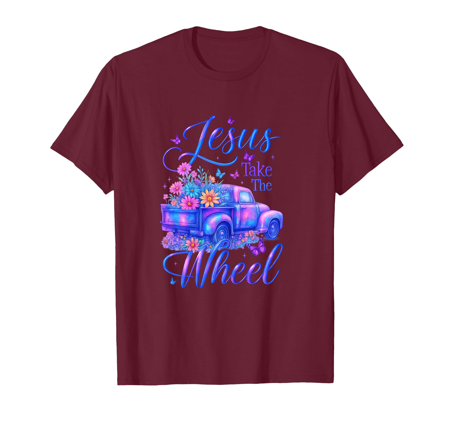 Jesus Take The Wheel Purple Floral Truck Butterfly T-Shirt