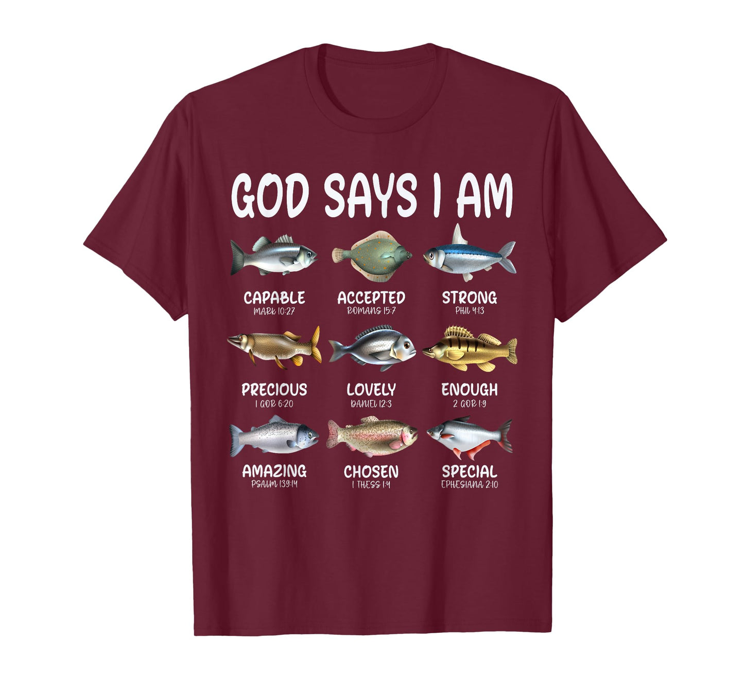 God Says I Am Christian Boys Girls Kids Fishing Fish Graphic T-Shirt