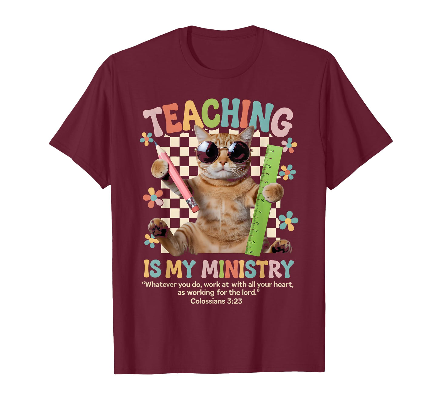 Teaching is My Ministry Cute Cat Retro Bible Verse Design T-Shirt