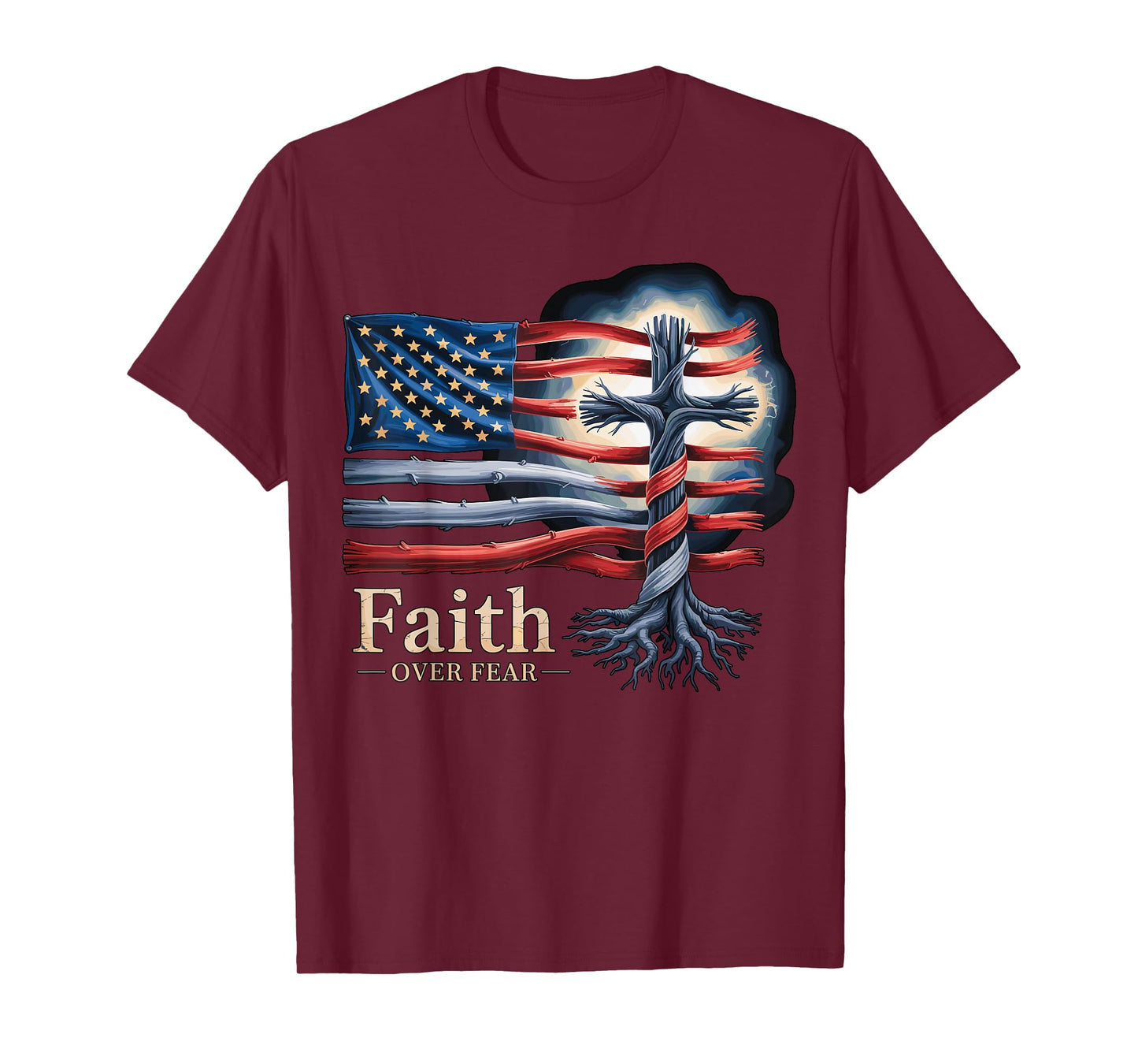Faith Over Fear Cross USA Flag T-Shirt
