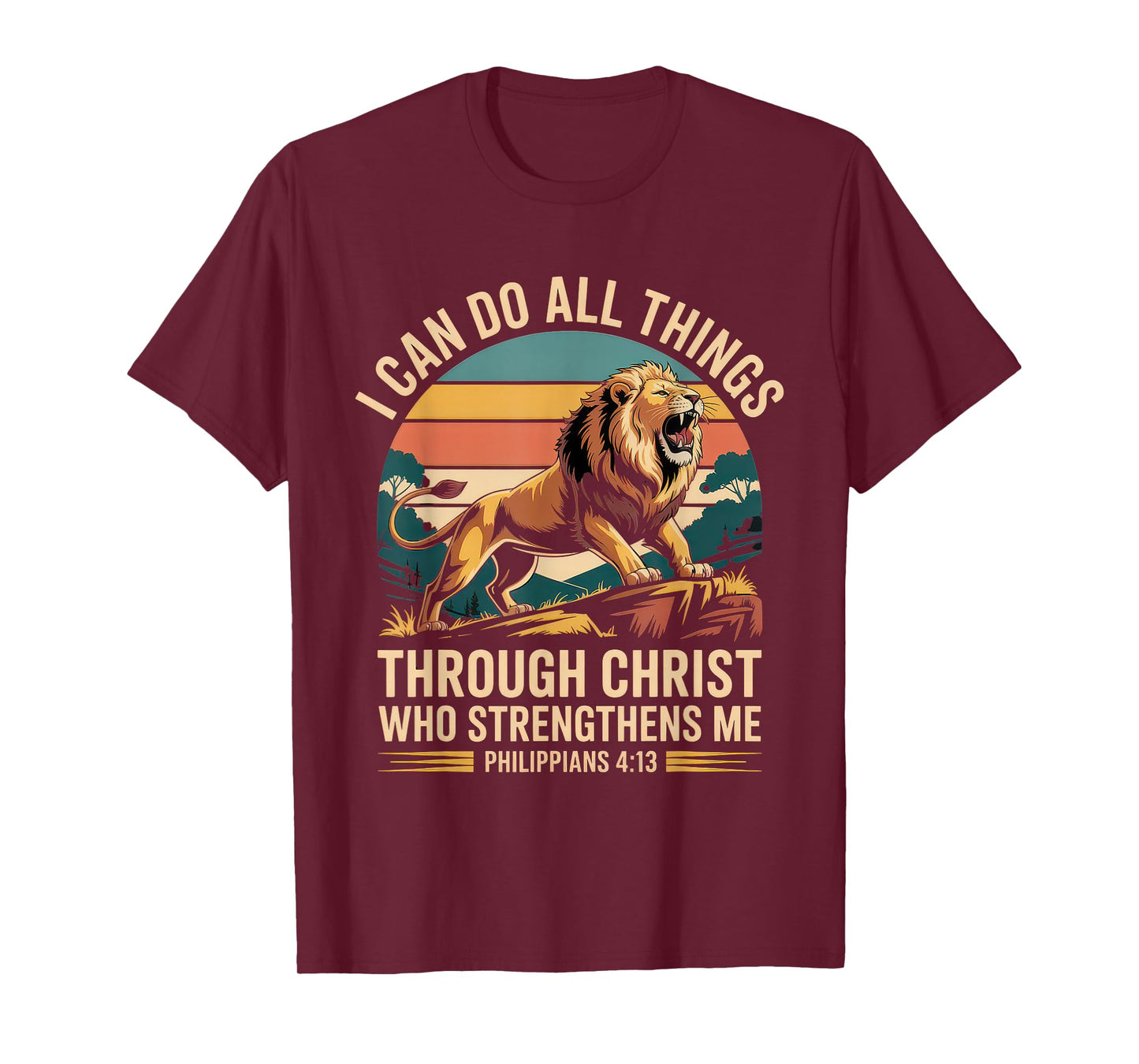Christian Tshirt Philippians 4:13 Religious Lion Strengthens T-Shirt