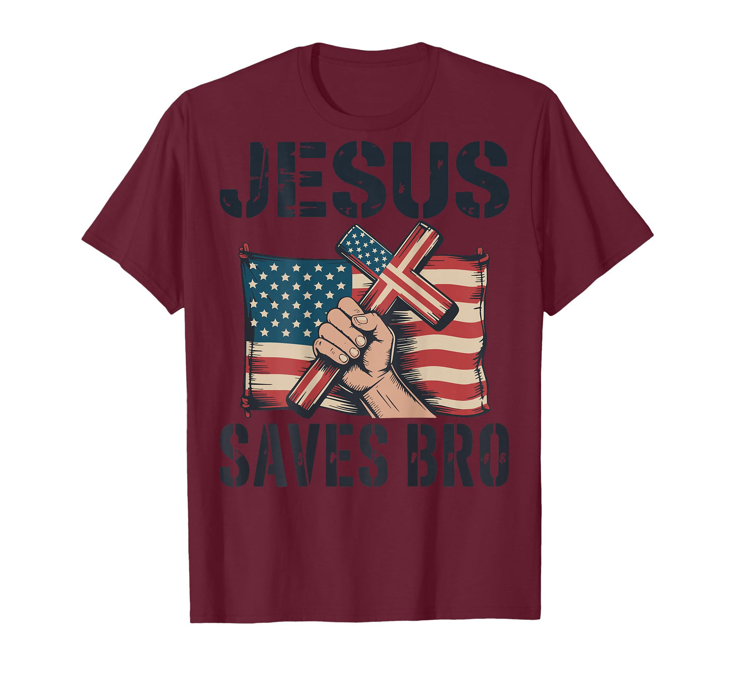 Jesus Save Bro American Flag Christian Patriotic Cross Faith T-Shirt