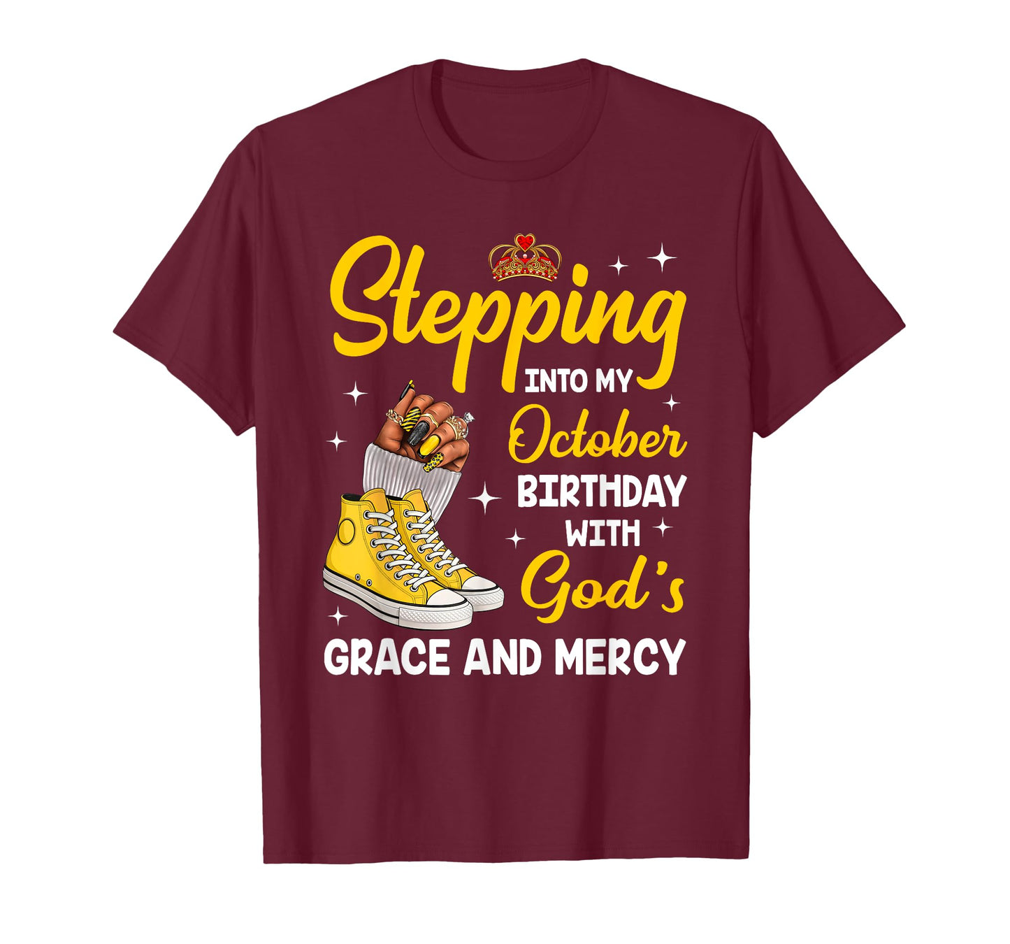 Stepping Into My October Birthday Queen Melanin Afro Woman T-Shirt