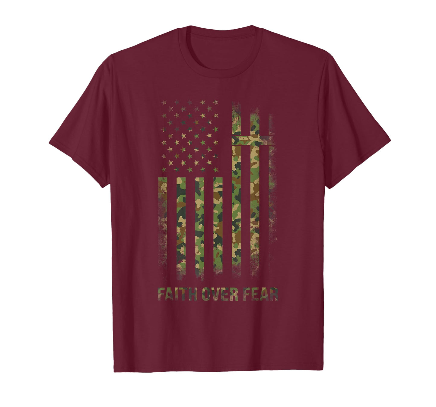 Faith Over Fear Camo Christian Jesus US Flag T-Shirt