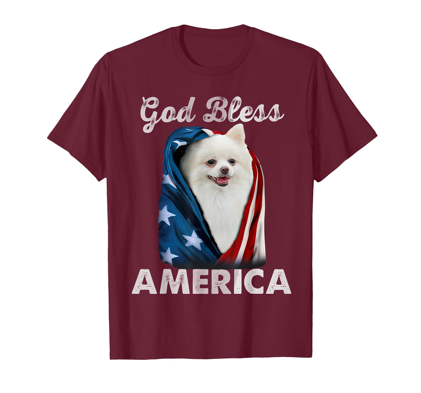 WHITE Pomeranian Dog American USA Flag 4th of July Dog Lover T-Shirt for Men Women