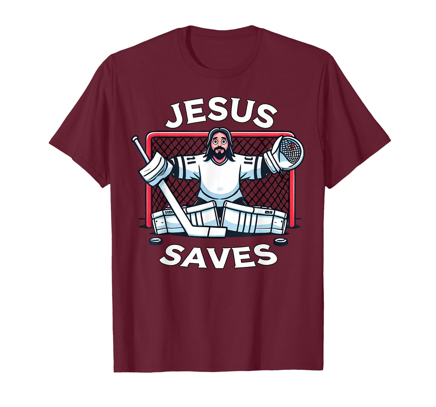 Funny Hockey Jesus Saves Goalie Sports Humor T-Shirt