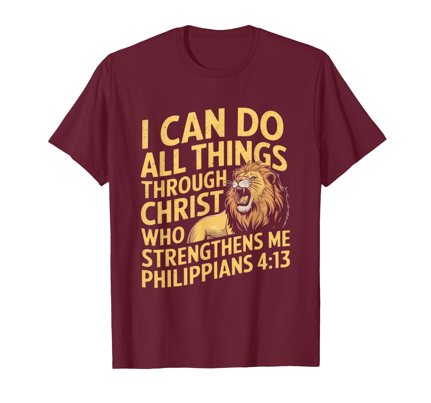 Christian Tshirt Philippians 4:13 Religious Lion Strengthens T-Shirt