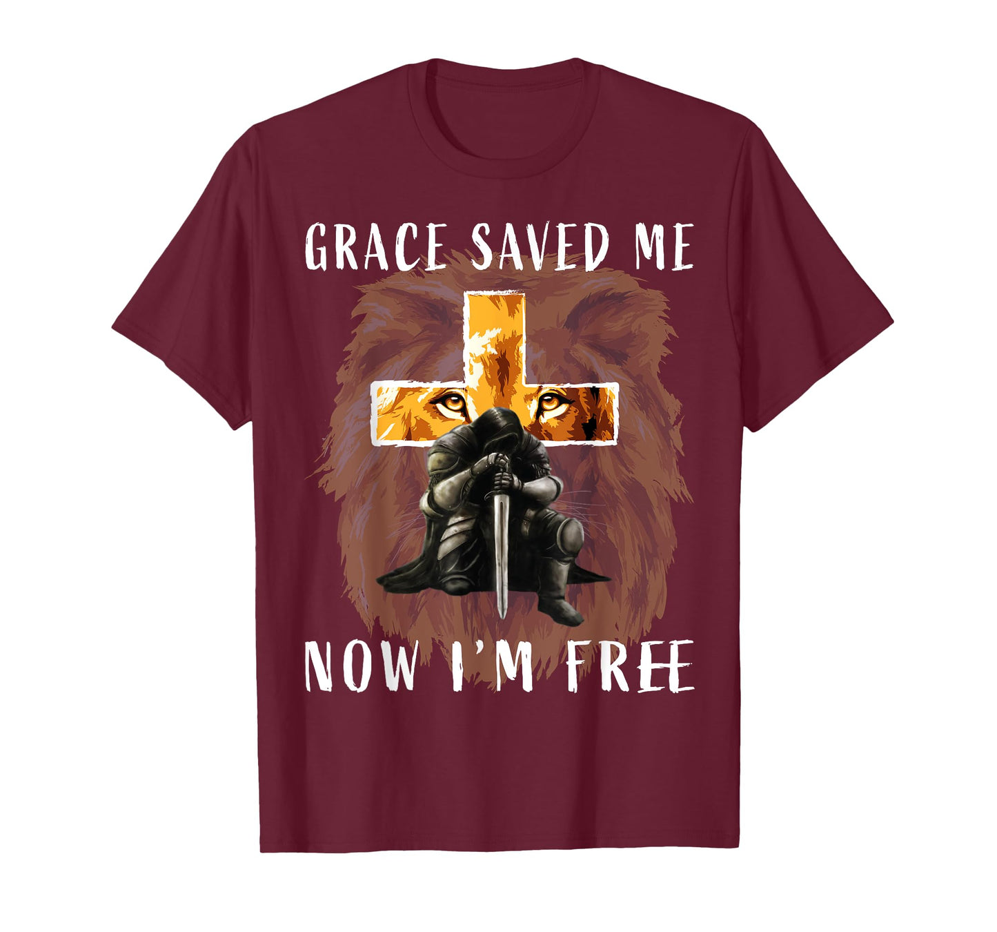 Grace Saved Me Christian Religious Sayings Lion Graphic Men T-Shirt