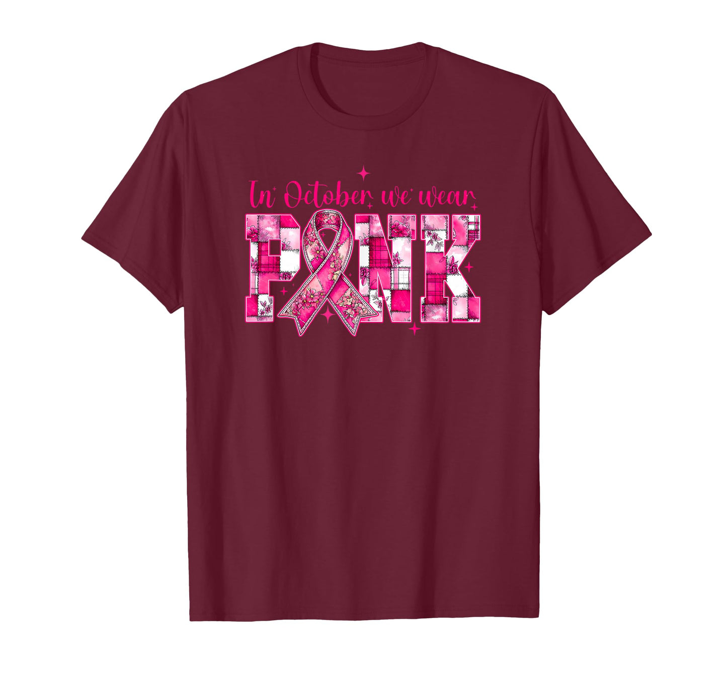 Patchwork Pink October Graphic Tee Breast Cancer Awareness T-Shirt