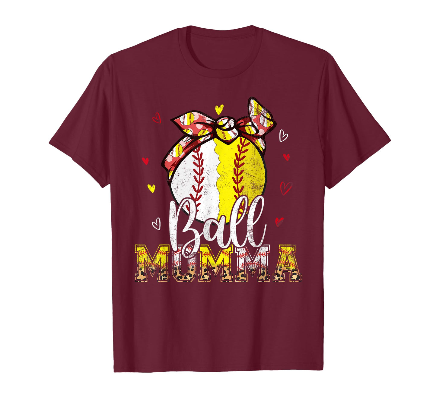 Softball Baseball Ball Momma Bandana Leopard Mothers Day T-Shirt