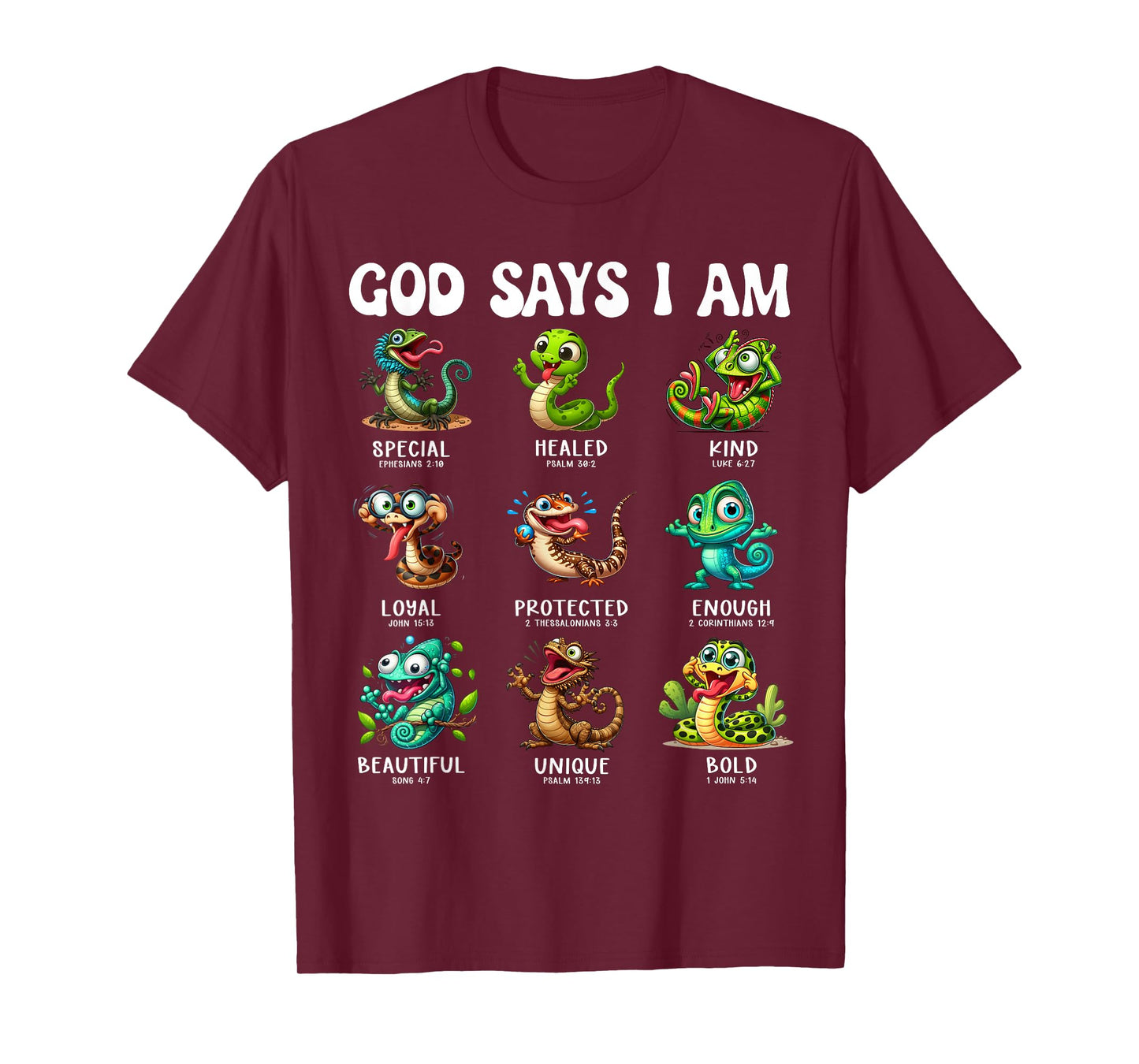 God Says I Am Reptile Scripture Cartoon Bible Design T-Shirt