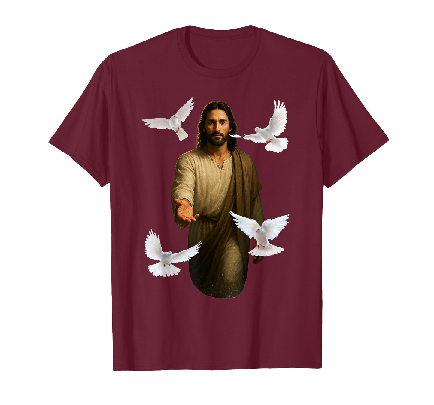 Jesus Walking on Water with White Doves Christian Art Faith T-Shirt