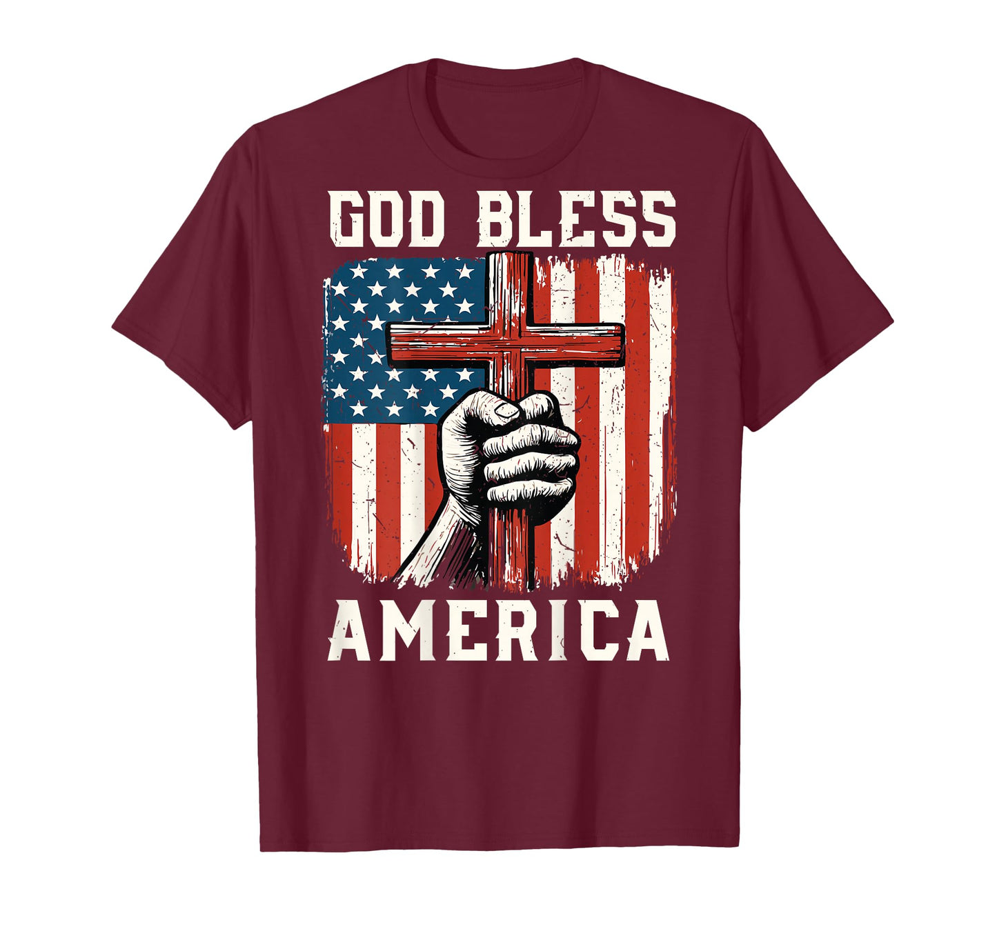 God Bless America Christian Patriotic Faith Cross USA Flag T-Shirt