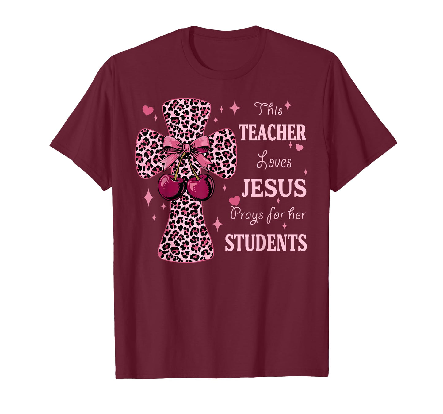 Leopard Cross and Cherry Design for Christian Teachers T-Shirt