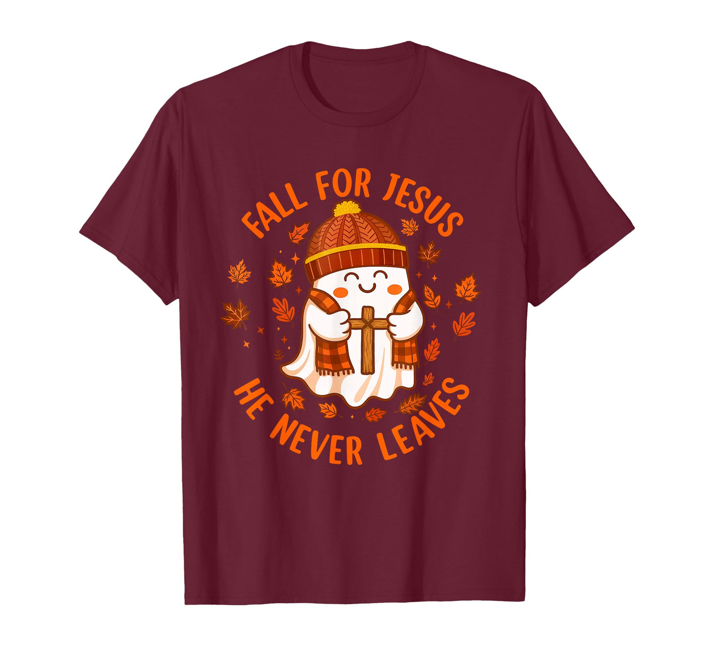 Fall for Jesus He Never Leaves Christian Ghost Halloween T-Shirt
