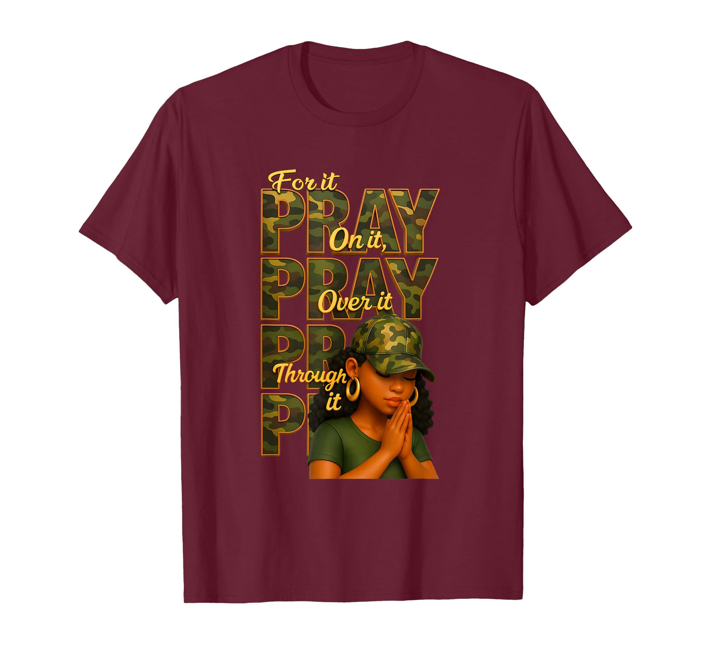 Pray On It Pray Over It Black Woman Afro Christian Sayings T-Shirt