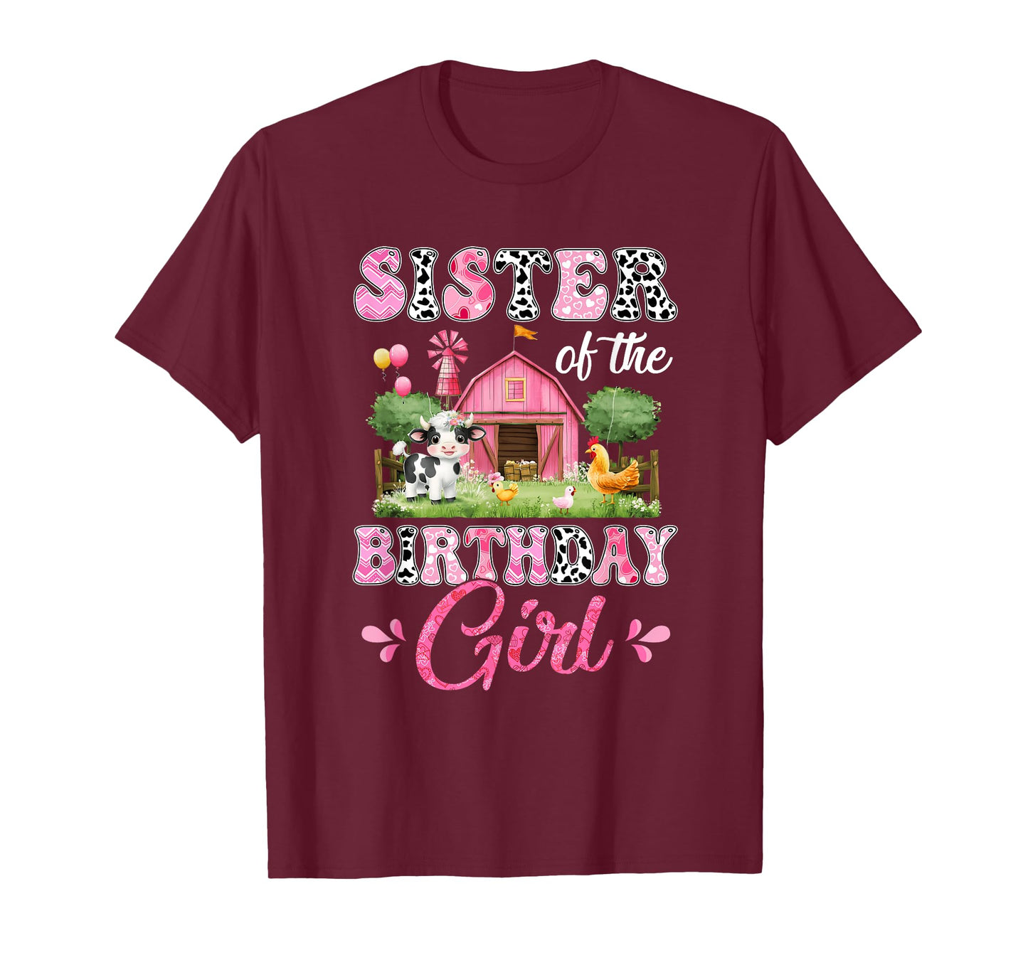 Sister Of The Birthday Girl 1St Birthday Cow Farm Family T-Shirt