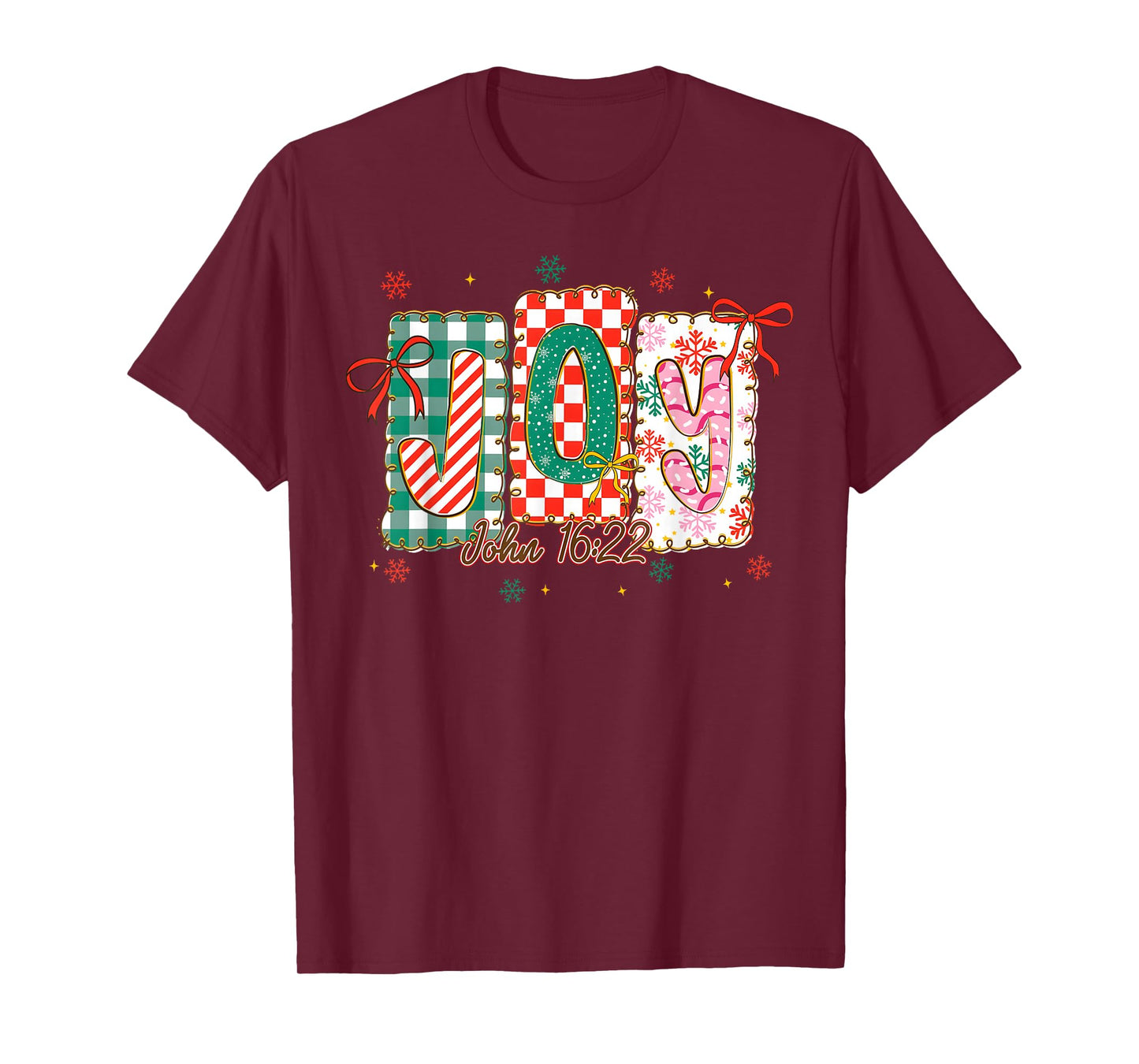 Preppy Joy Bible Verse Christmas Girl Women Coquette Bow T-Shirt