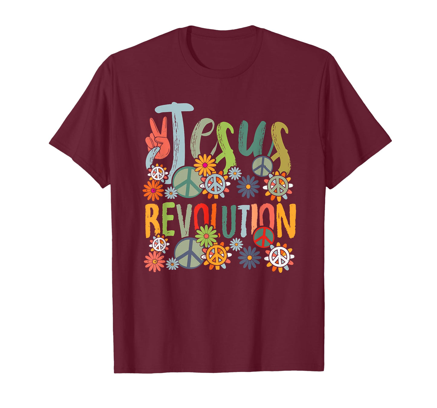Jesus Revolution Faith Retro Groovy Flower Peace Sign T-Shirt