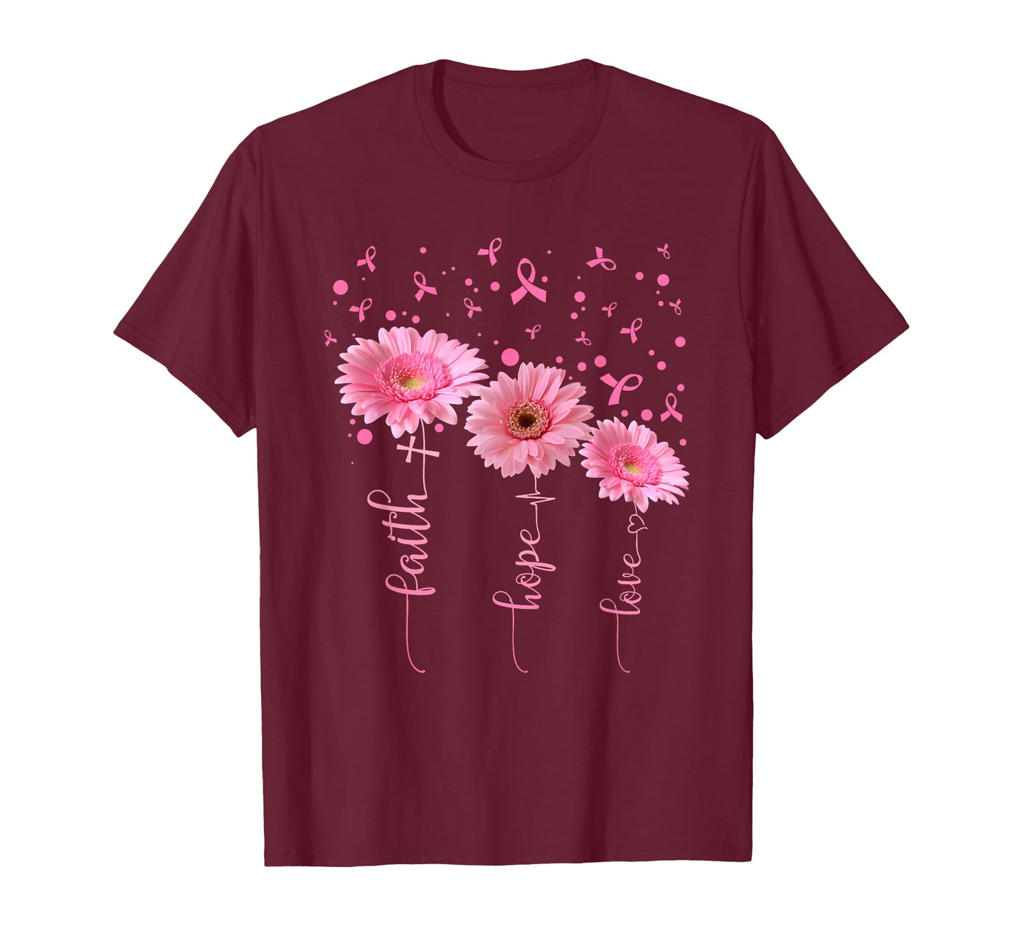 Faith Hope Love Flowers Breast Cancer Awareness Support T-Shirt