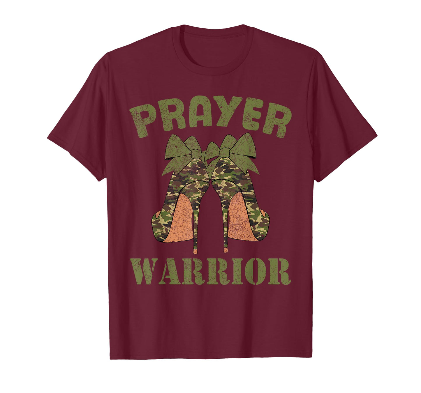 Camo Heels Prayer Warrior God Jesus Christian Faith Women T-Shirt