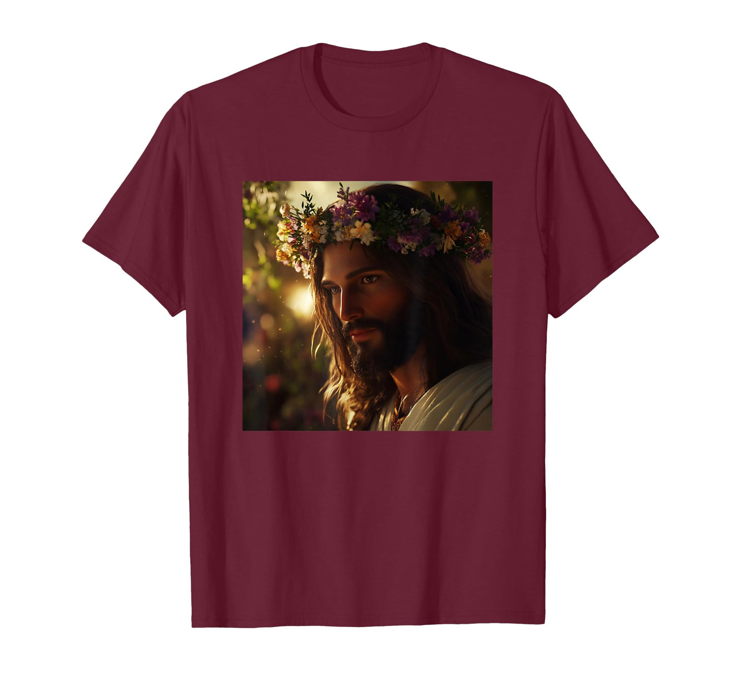 Joyful Jesus With Crown Of Flowers Christ Faith God T-Shirt
