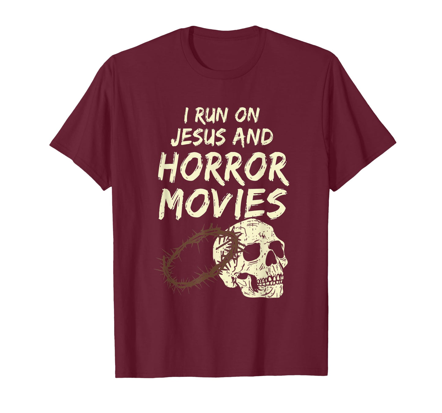 Run On Jesus And Horror Movie Skull Funny Halloween Costume T-Shirt