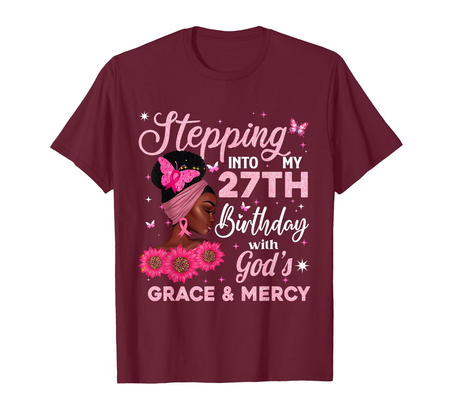 Retro 27th Bday Woman Breast Cancer Butterfly 27 Years Old T-Shirt