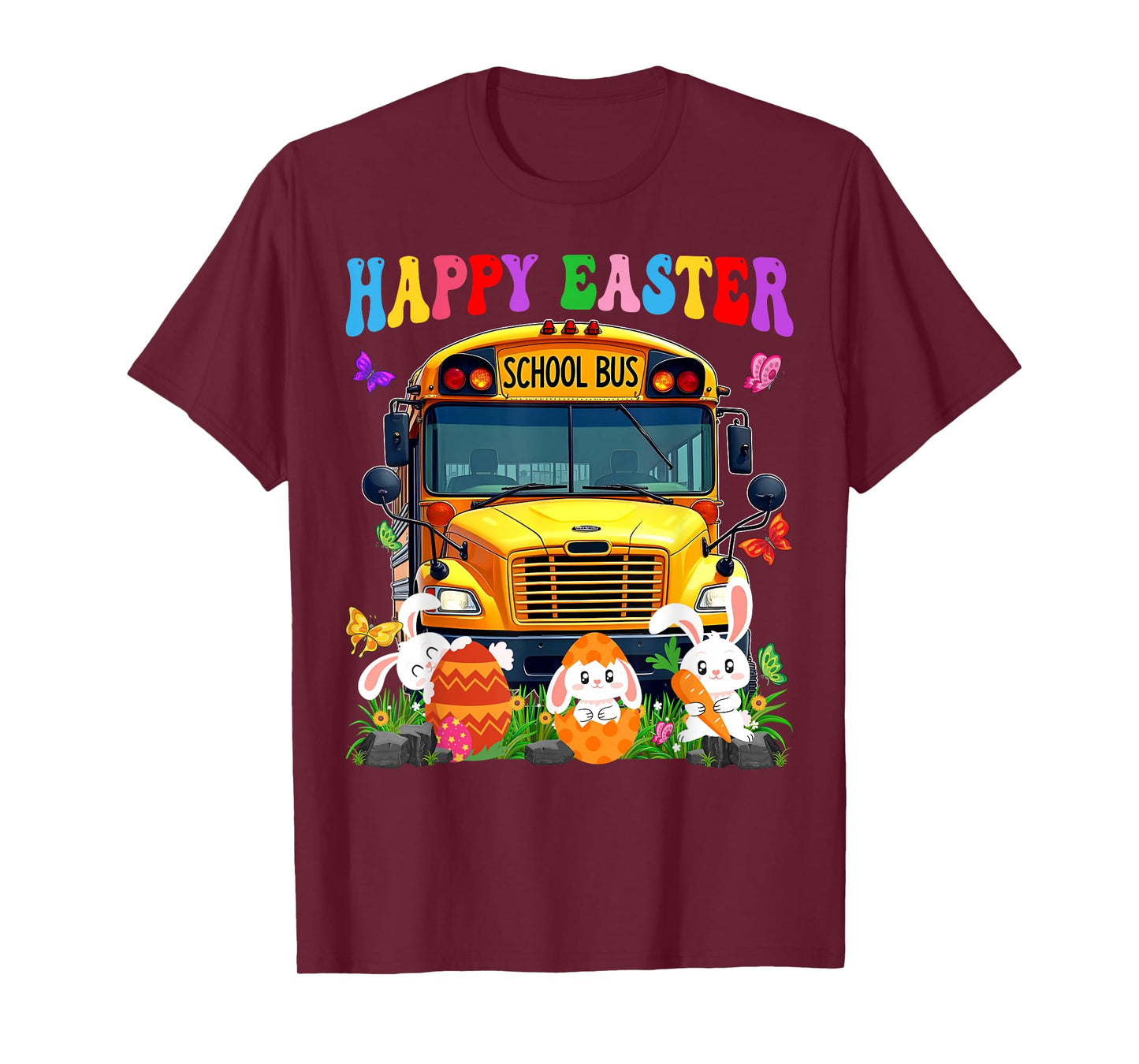 Funny School Bus With Bunnies & Easter Eggs Easter Day Boys T-Shirt
