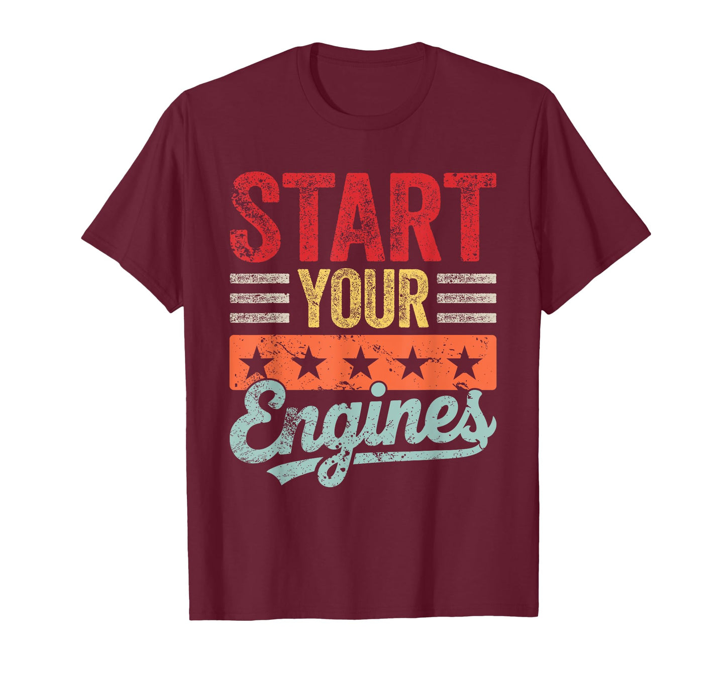Retro Start Your Engines Vintage Checkered Flag Race Car T-Shirt
