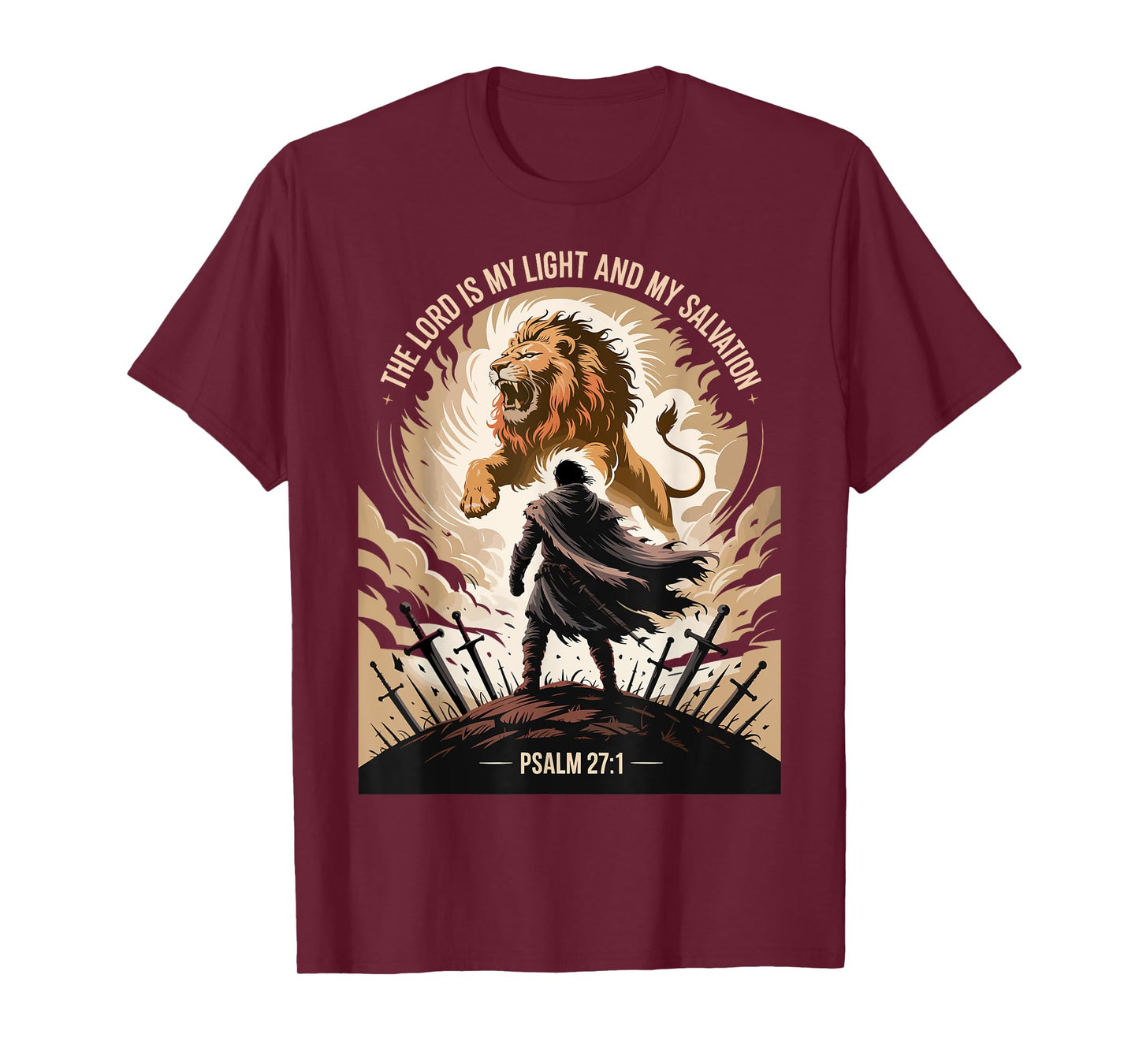 Christian Gothic Warrior Bible Verse Psalm 27:1 Lion Design T-Shirt