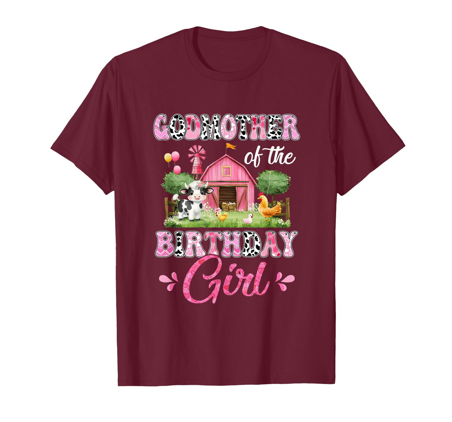 Godmother Of The Birthday Girl 1St Birthday Cow Farm Family T-Shirt
