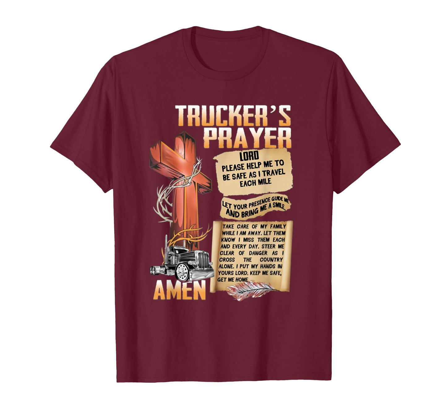 Trucker's Prayer Amen Cross Truck Drive Lover T-Shirt