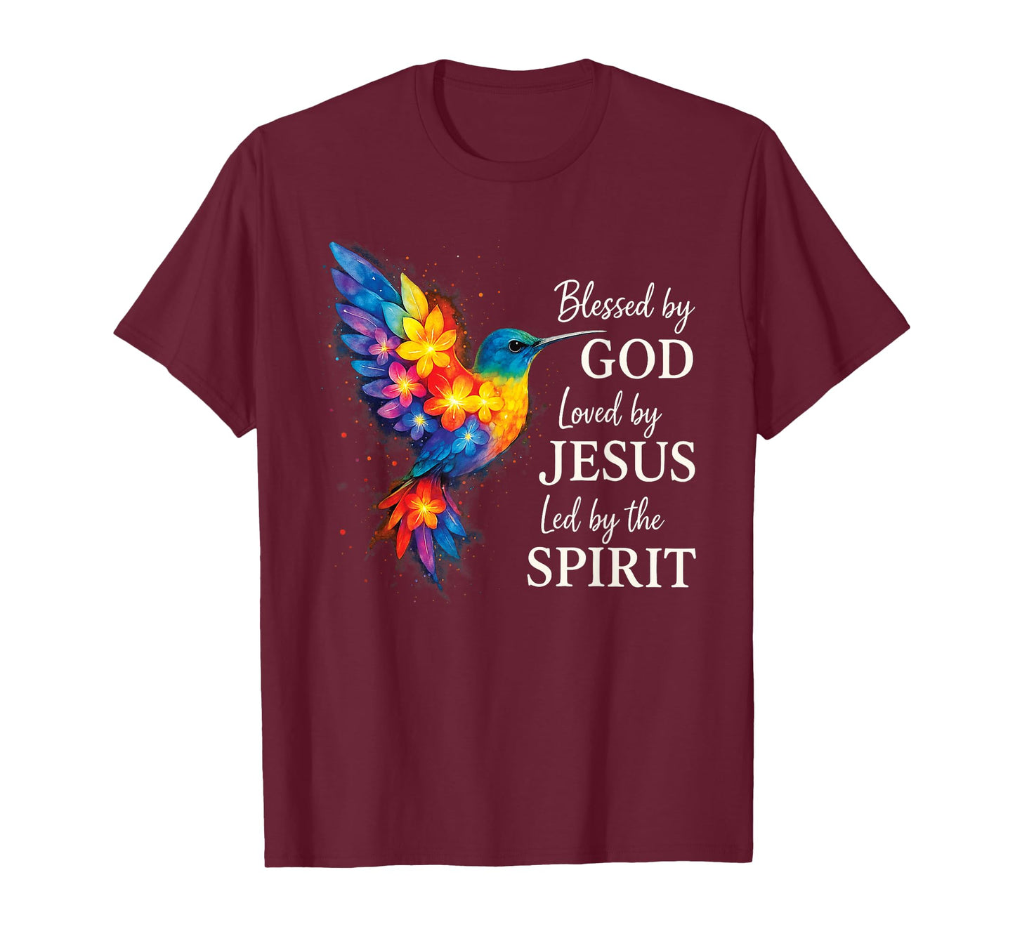 Christian Blessed by God Loved by Jesus Floral Hummingbird T-Shirt