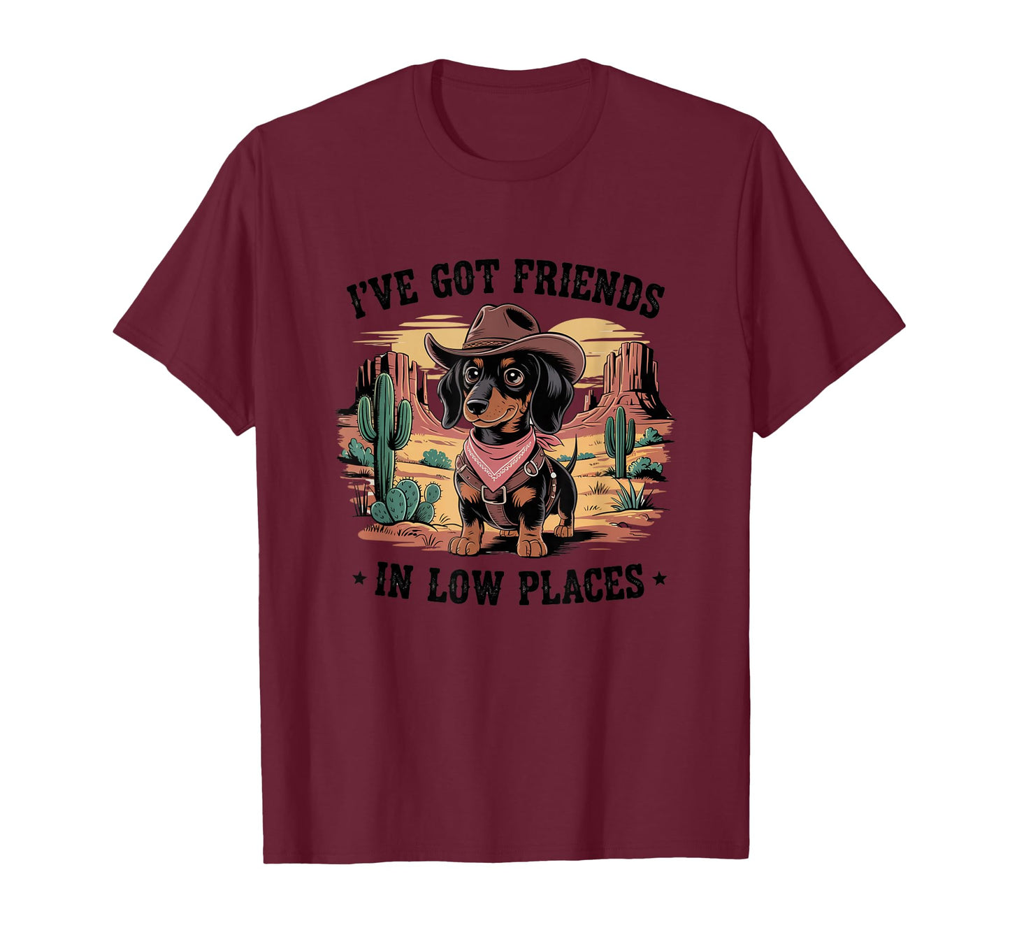 Sarcastic Animal Dachshund Desert Cowboy Design T-Shirt