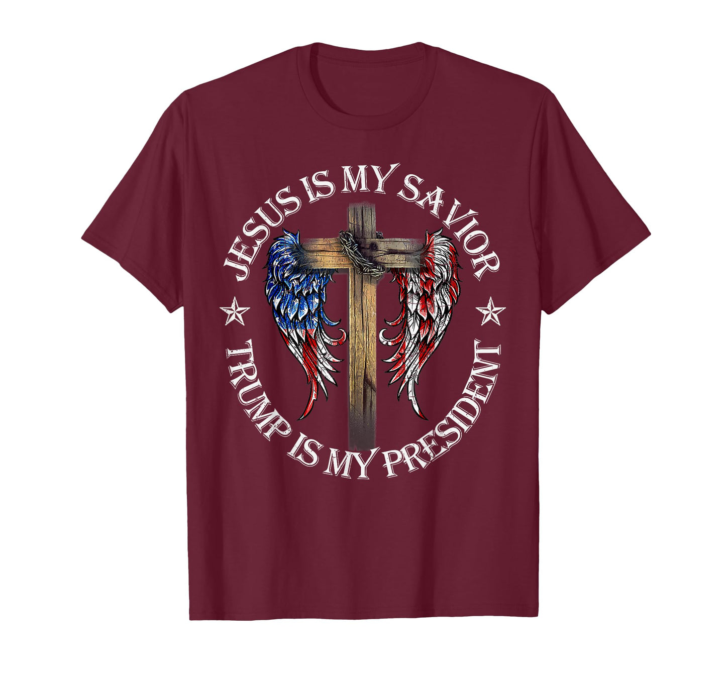 Jesus Is My Savior Trump Is My President 2024 USA Flag Cross T-Shirt