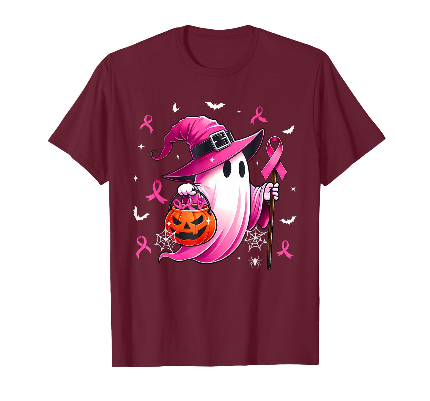 Breast Cancer Awareness Pink Ghost Witch Halloween Women T-Shirt