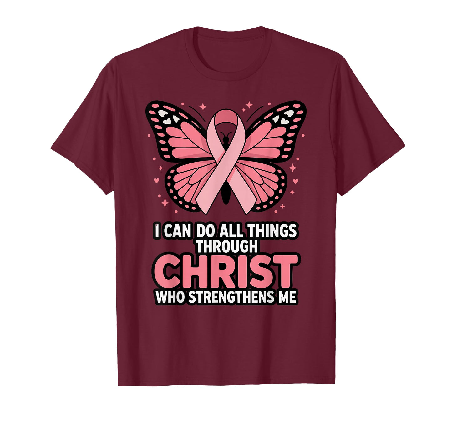Pink Ribbon Butterfly Christian Breast Cancer Awareness T-Shirt