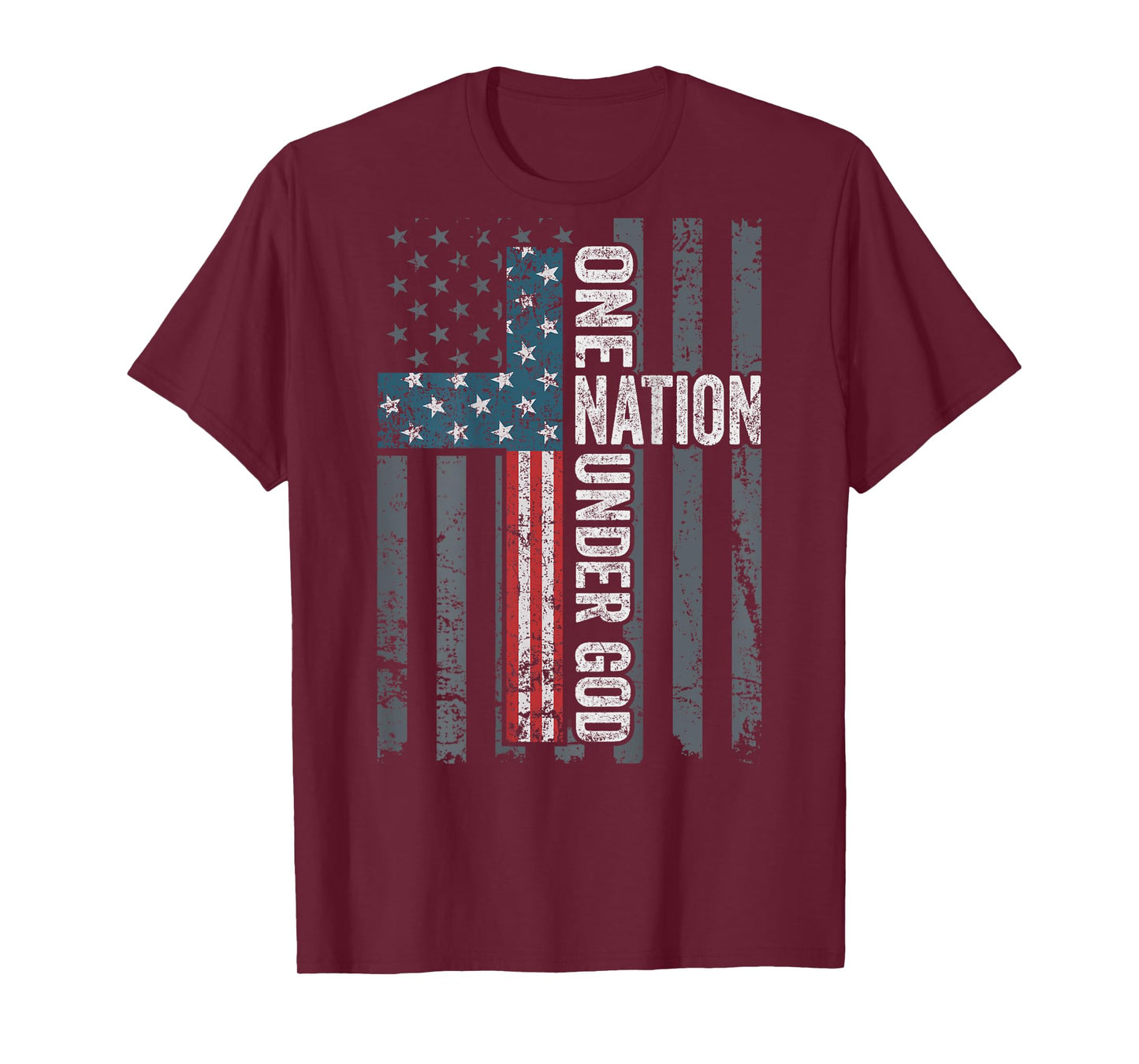 ONE NATION UNDER GOD - USA Cross Flag Christian - ON BACK T-Shirt