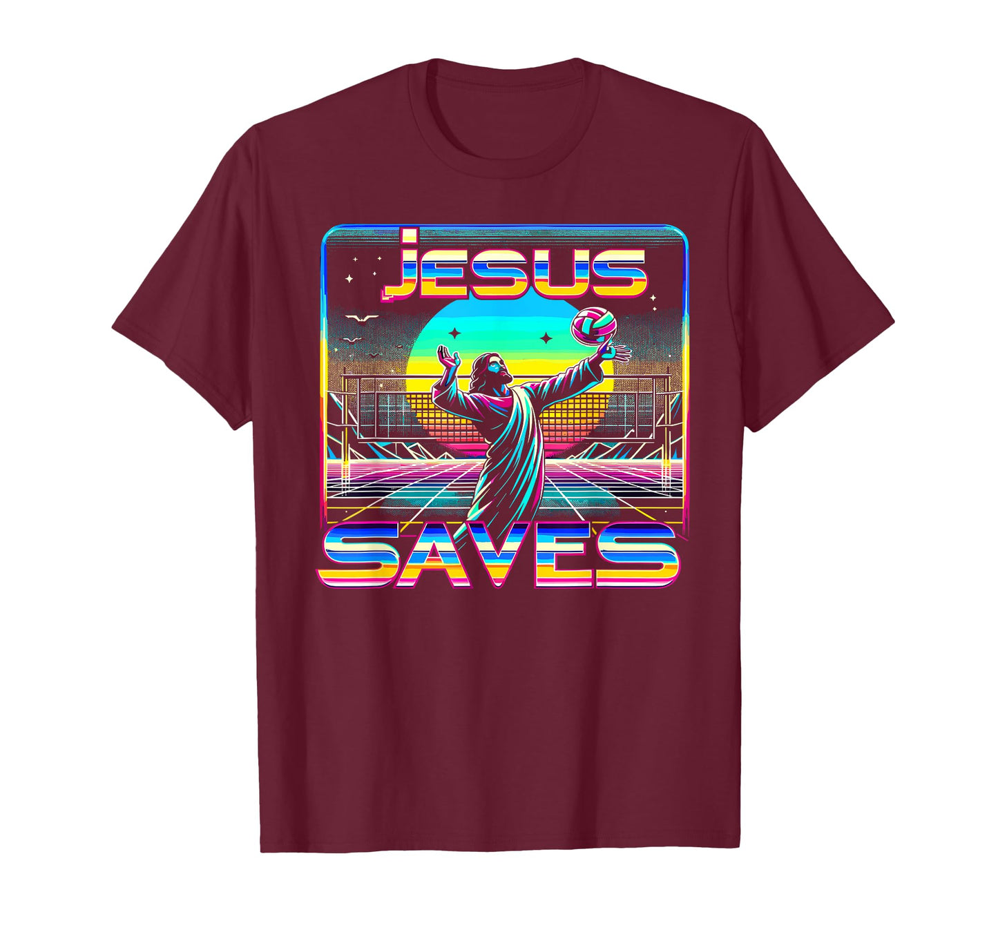 80s Vaporwave Jesus Saves Volleyball T-Shirt