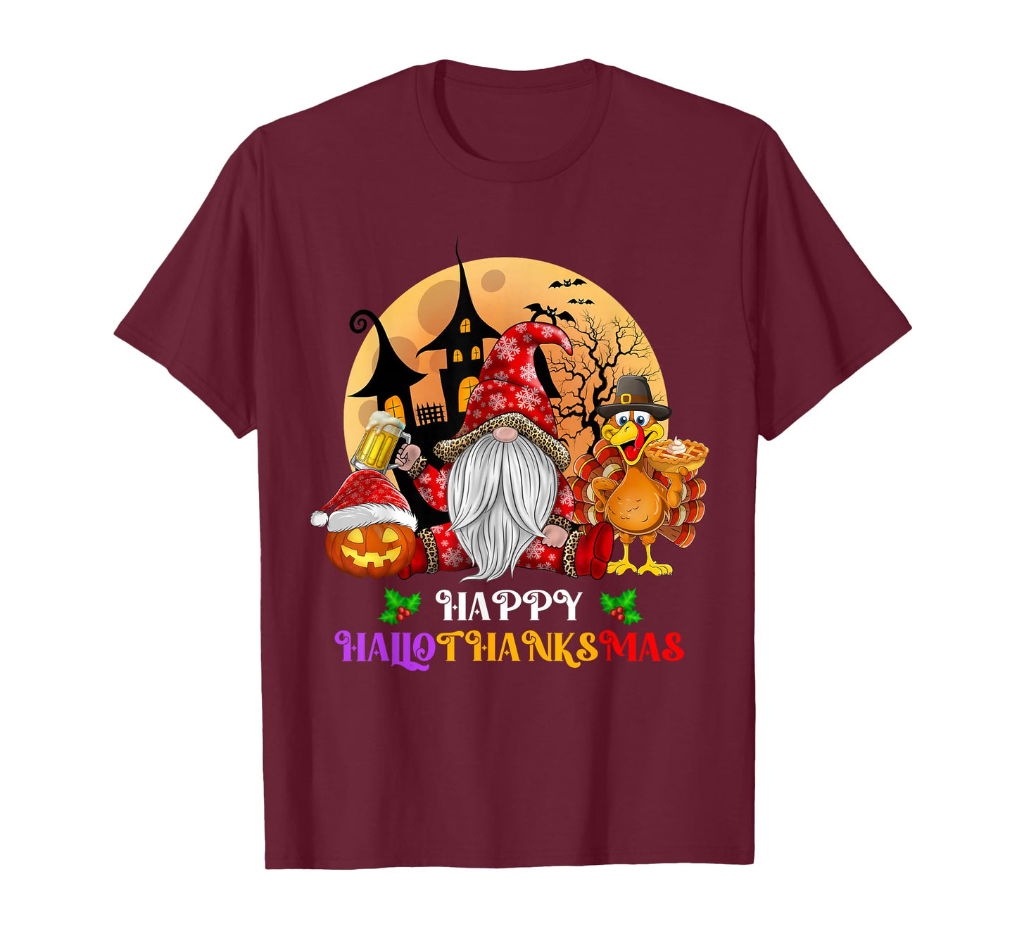 Happy Hallothanksmas Halloween Thanksgiving Merry Christmas T-Shirt