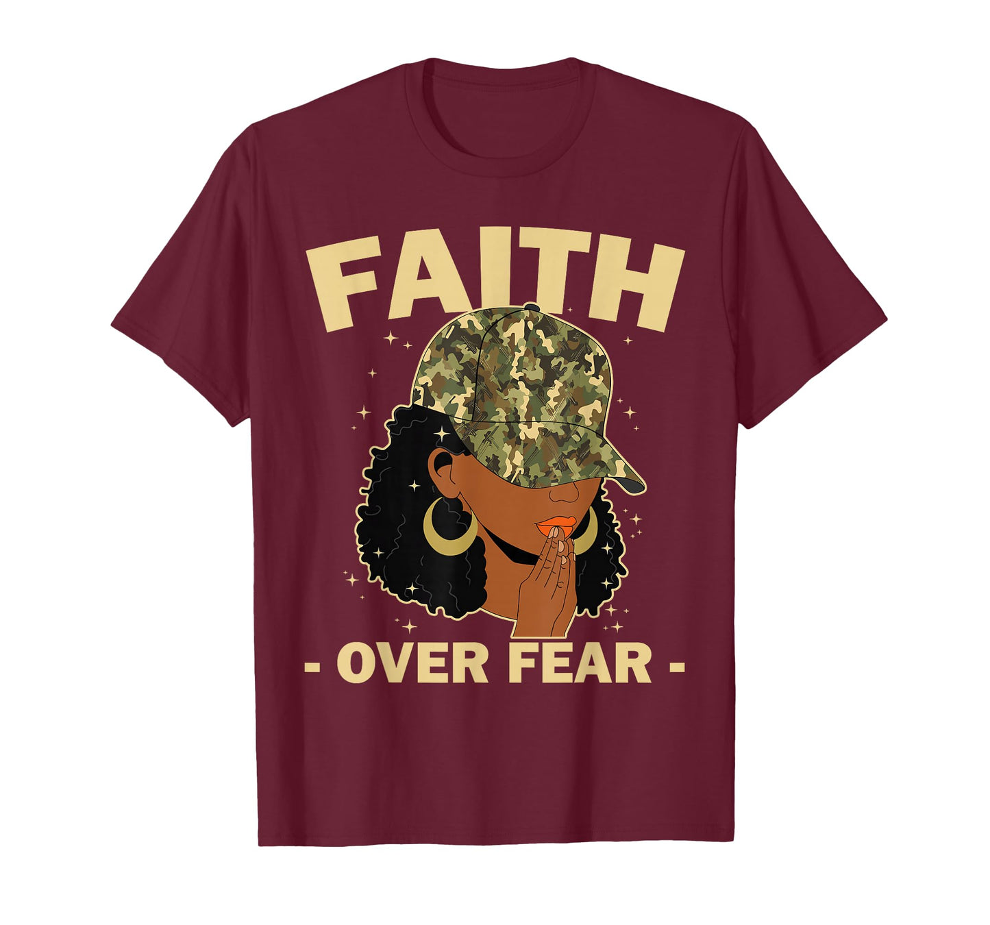 Faith Over Fear Christian Camo African American Afro Women T-Shirt